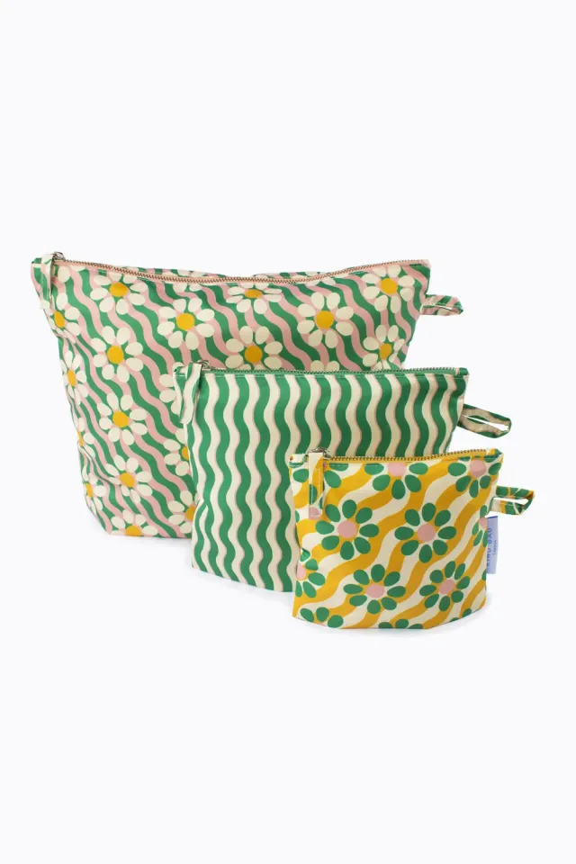 Kind Bag Pouches Wavy Daisy sminkeveske 3-pk resirkulert