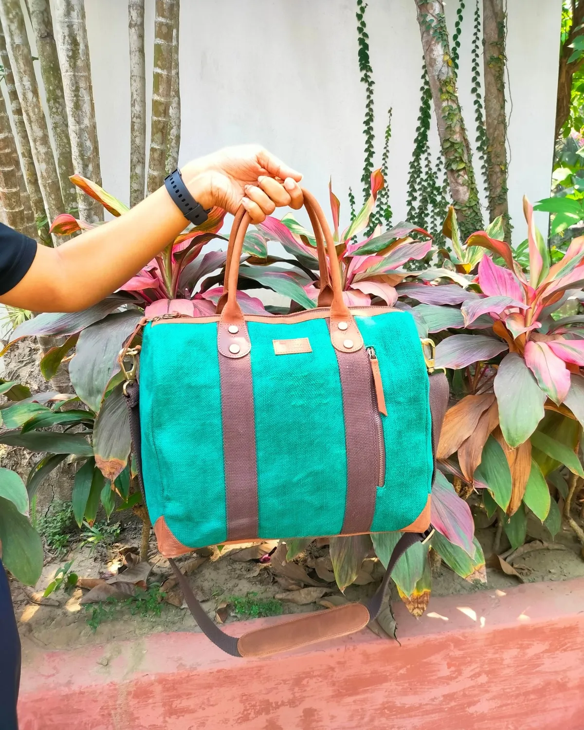 The Burlap People Bowler Bag weekendbag olivengrønn romslig