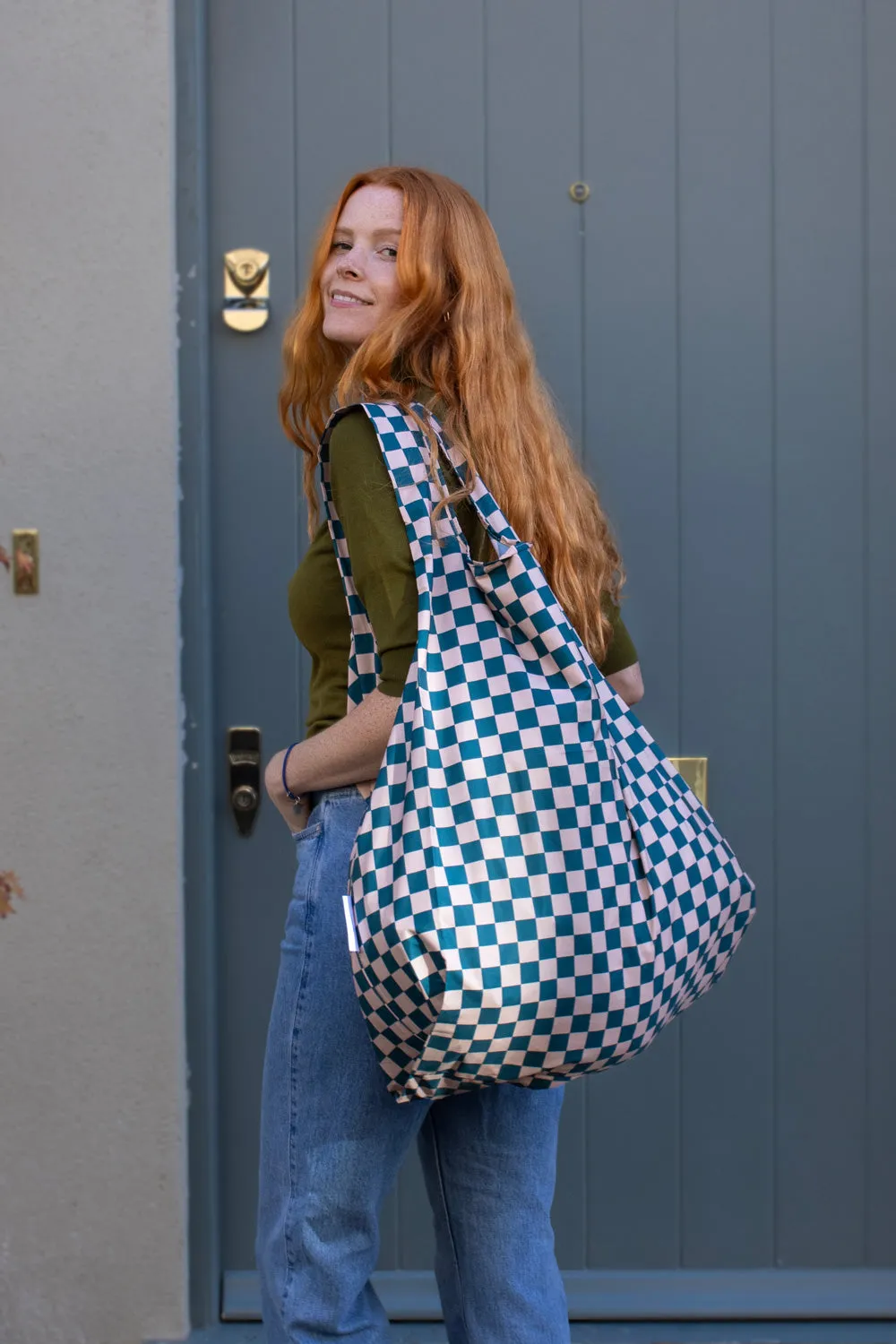 Kind Bag Checkerboard Teal Extra Large handlenett 25 kg