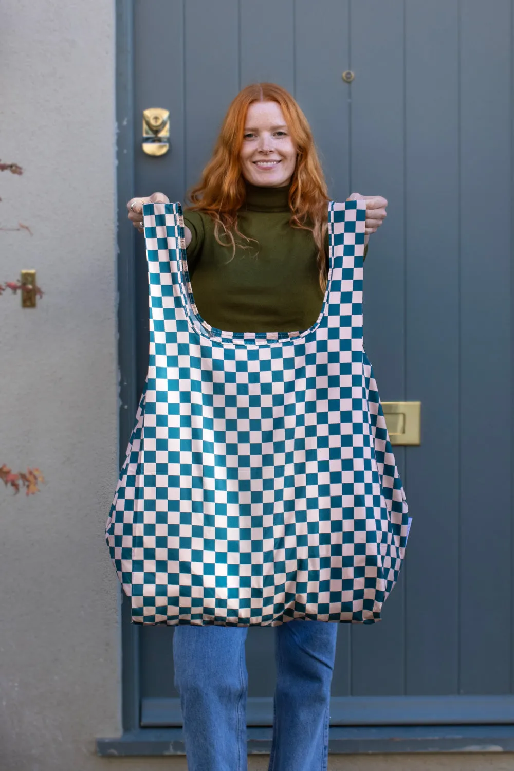 Kind Bag Checkerboard Teal Extra Large handlenett 25 kg