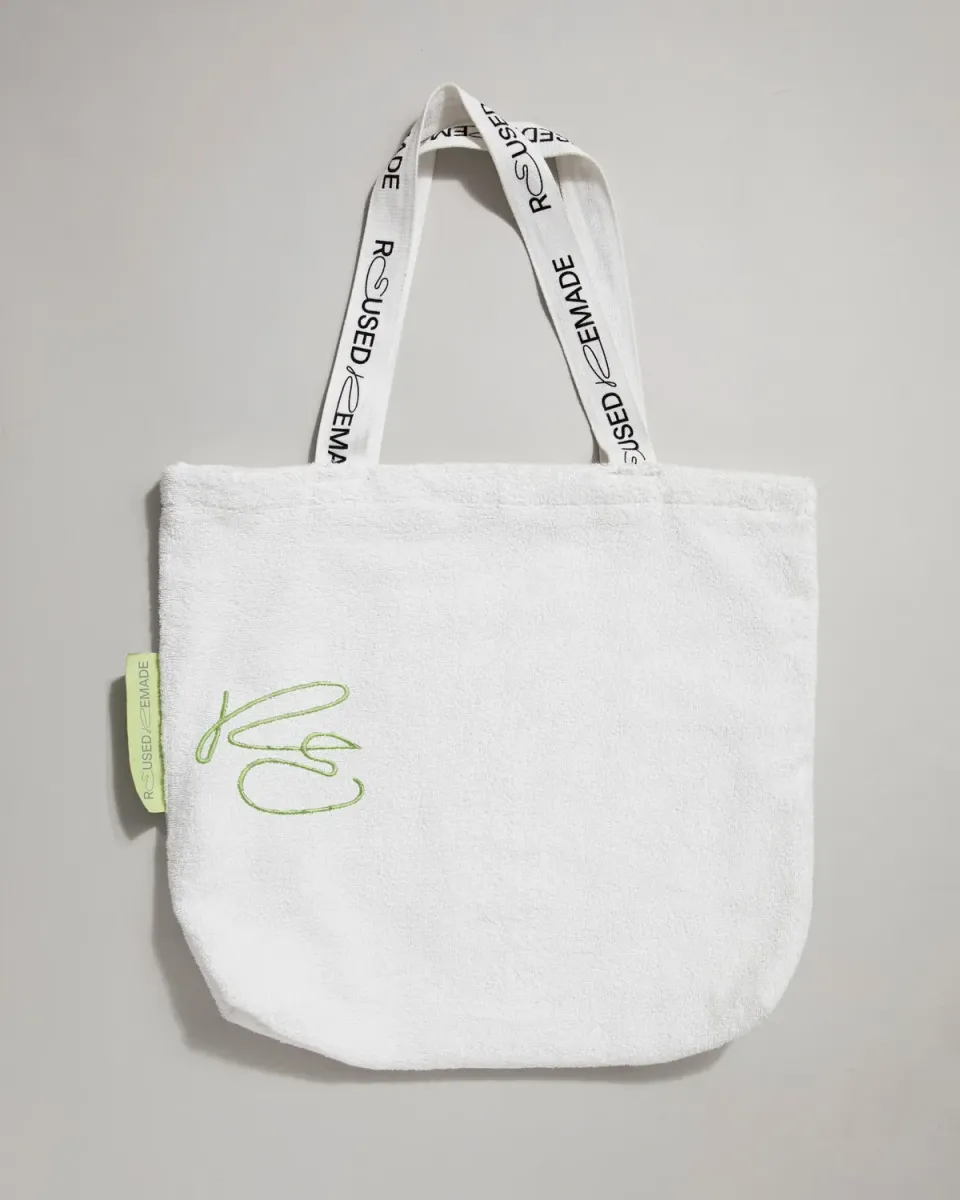 Reused Remade Tote Bag Beach strandveske hvit frotté