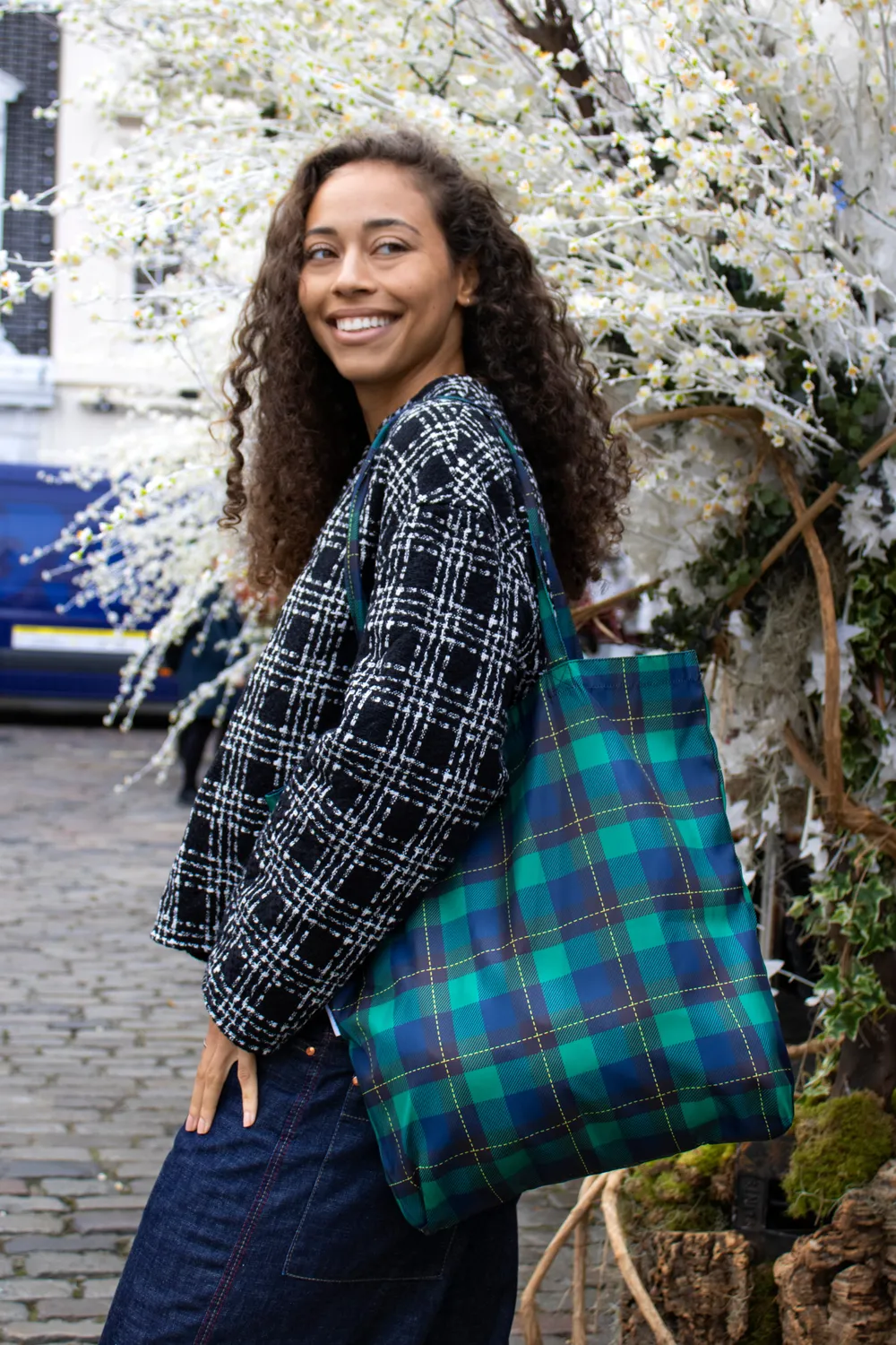 Kind Bag Tartan tote skulderveske rutete 16" laptop resirkulert
