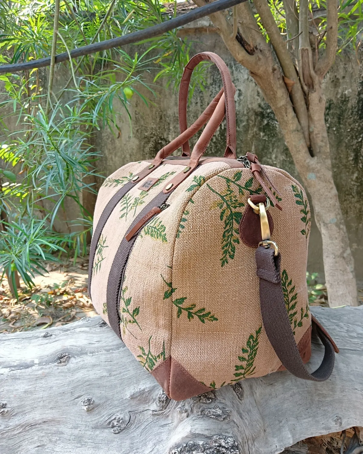 The Burlap People Bowler Bag weekendbag olivengrønn romslig