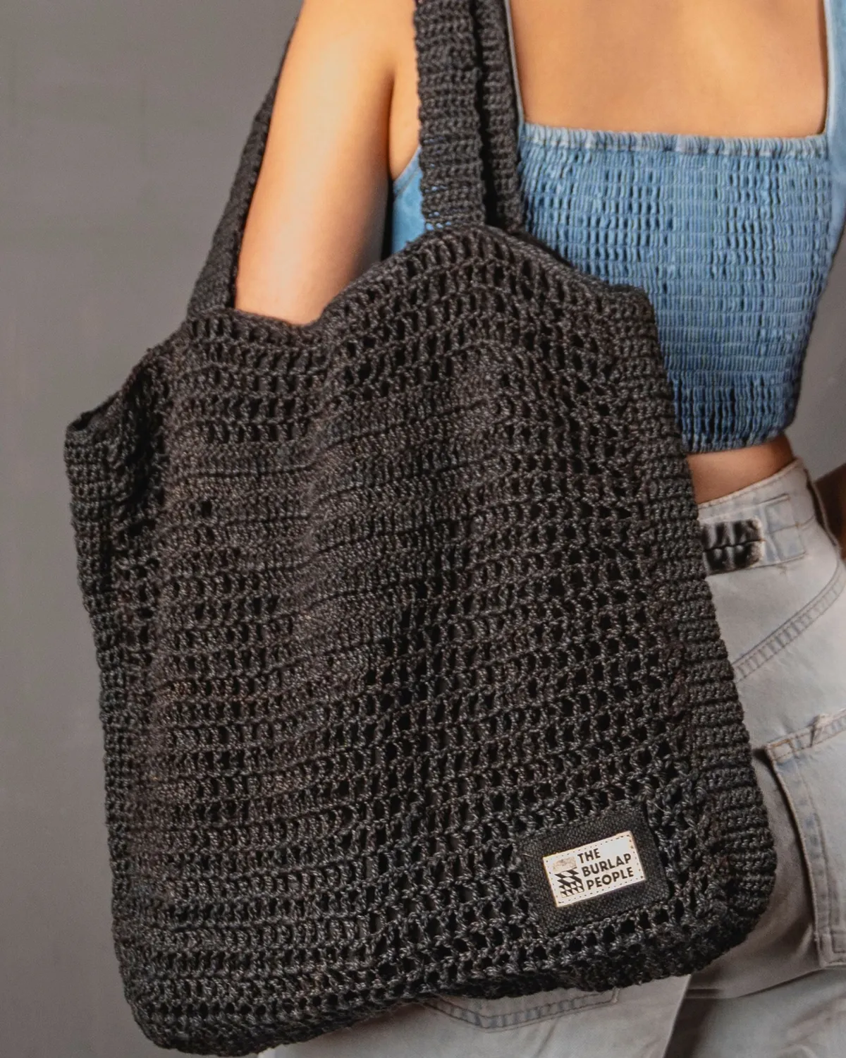 The Burlap People Crochet Tote handlenett gul jute
