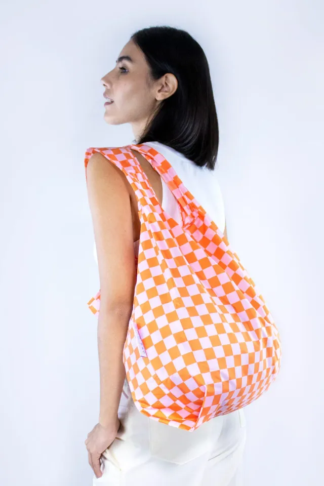 Kind Bag Checkerboard Pink Orange handlenett medium bærer 20 kg