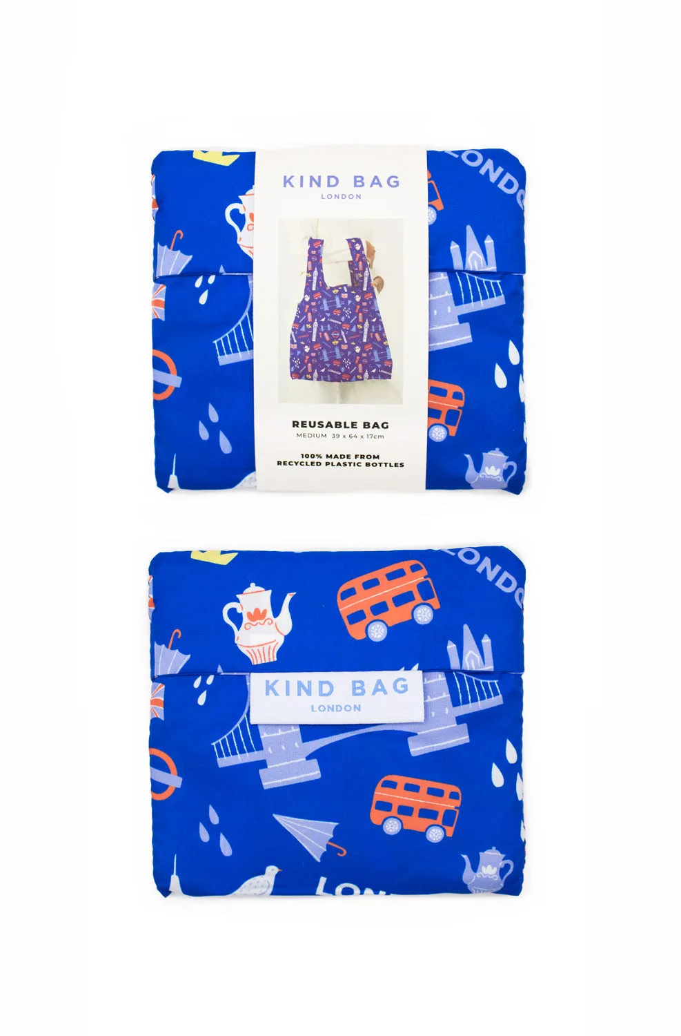 Kind Bag London medium handlenett blå gjenbrukbar 20 kg