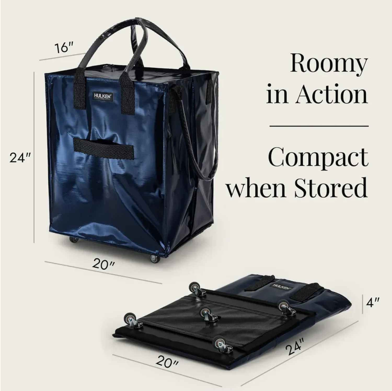 Hulken Midnight Blue toteveske mørkeblå på hjul