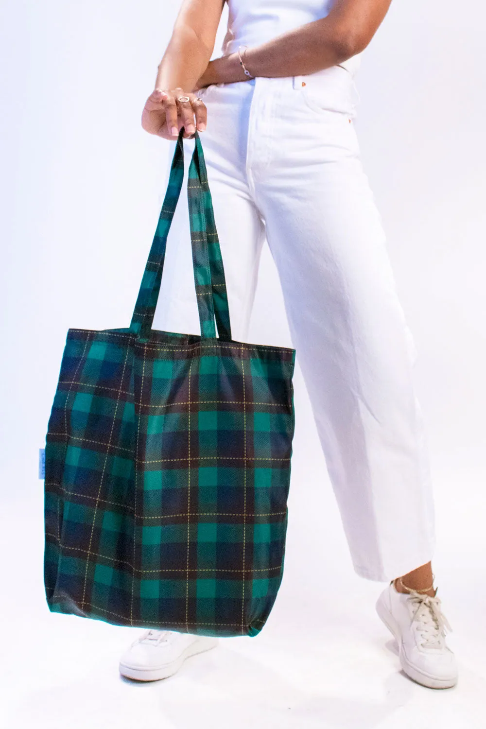 Kind Bag Tartan tote skulderveske rutete 16" laptop resirkulert