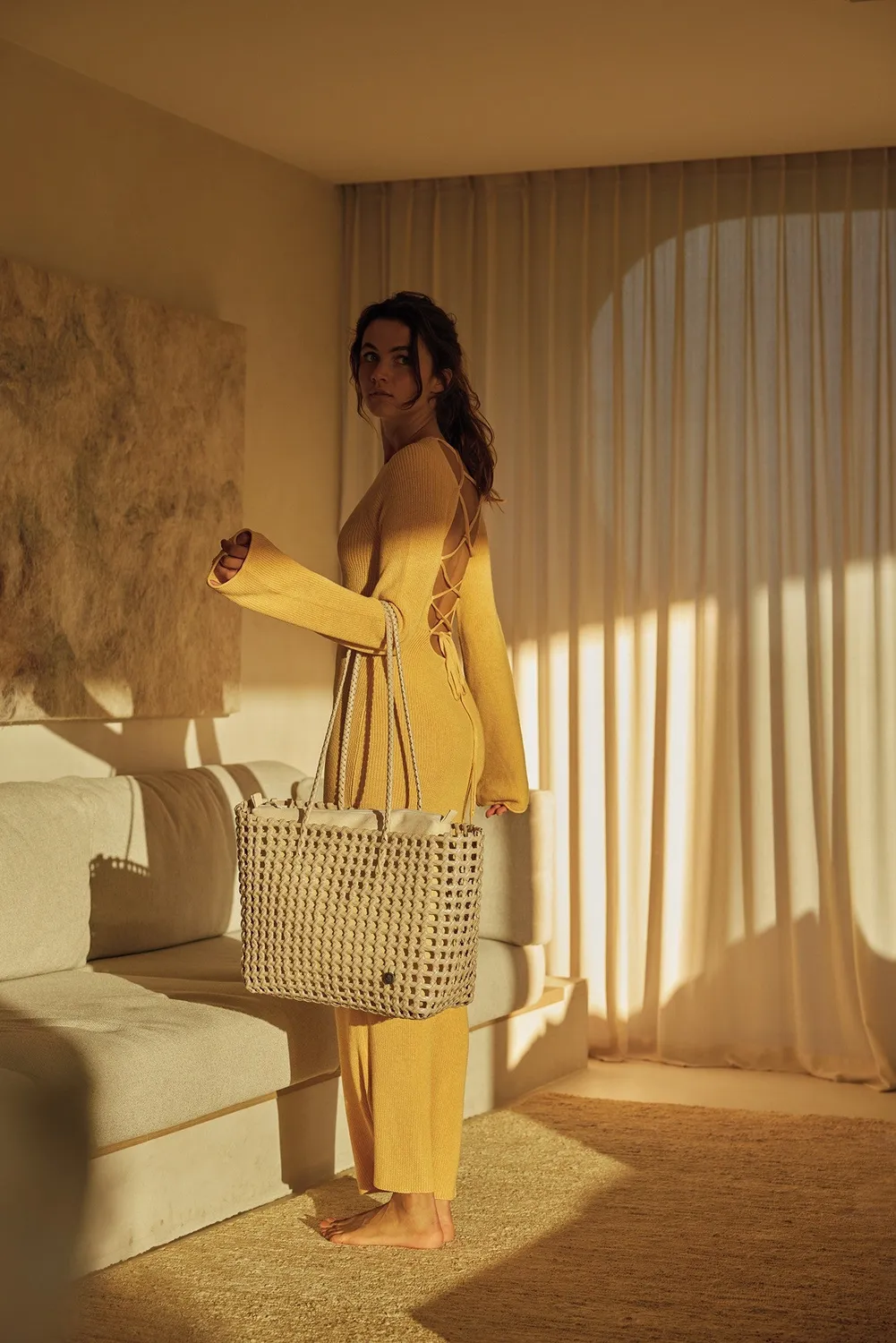 Handed By Maze shopper strandveske beige