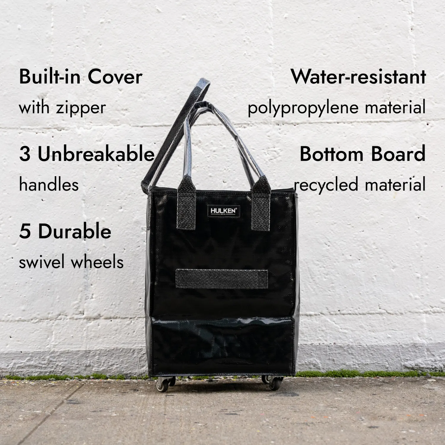 Hulken Black trillebag svart med hjul sammenleggbar