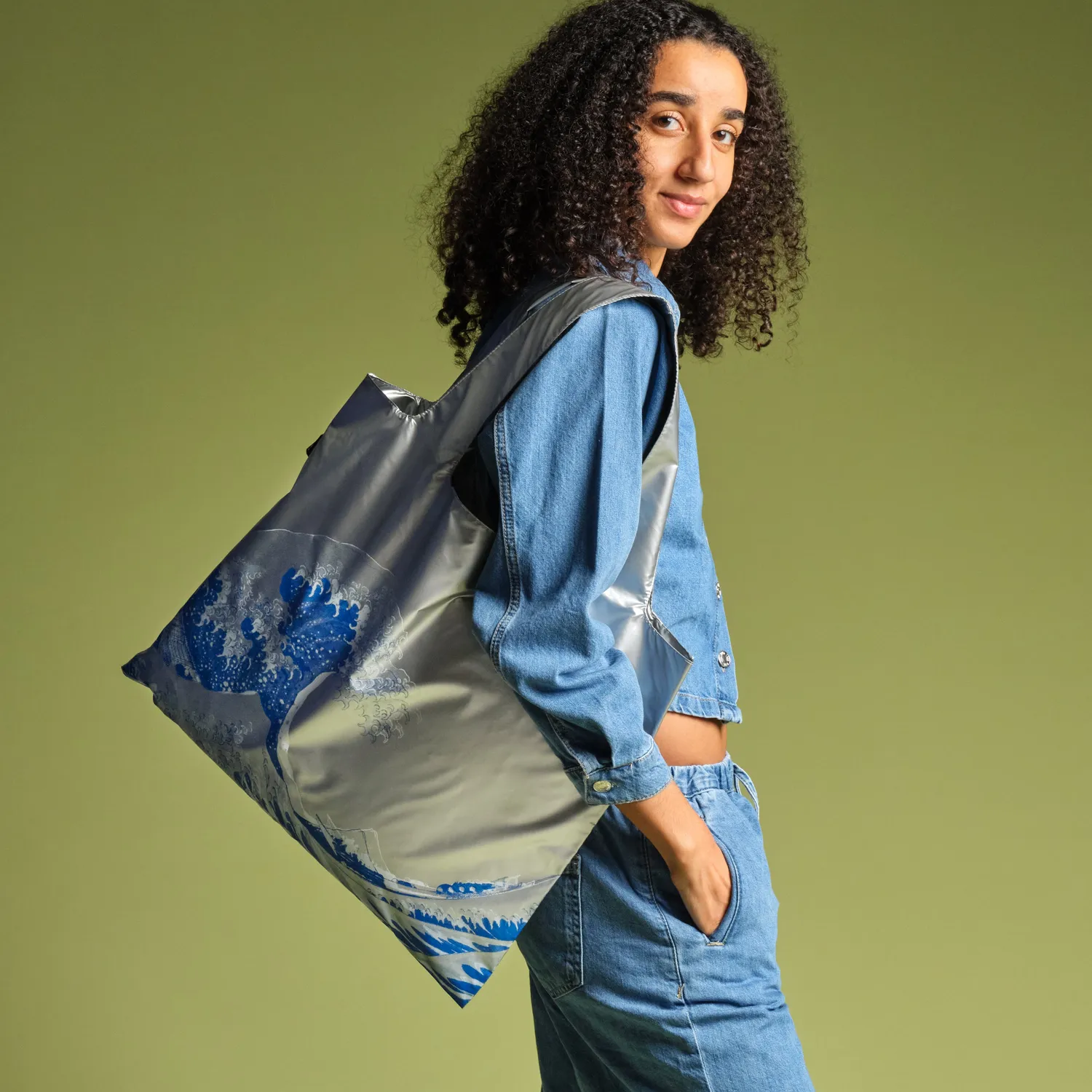 LOQI Hokusai Great Wave handlenett sølv metallic