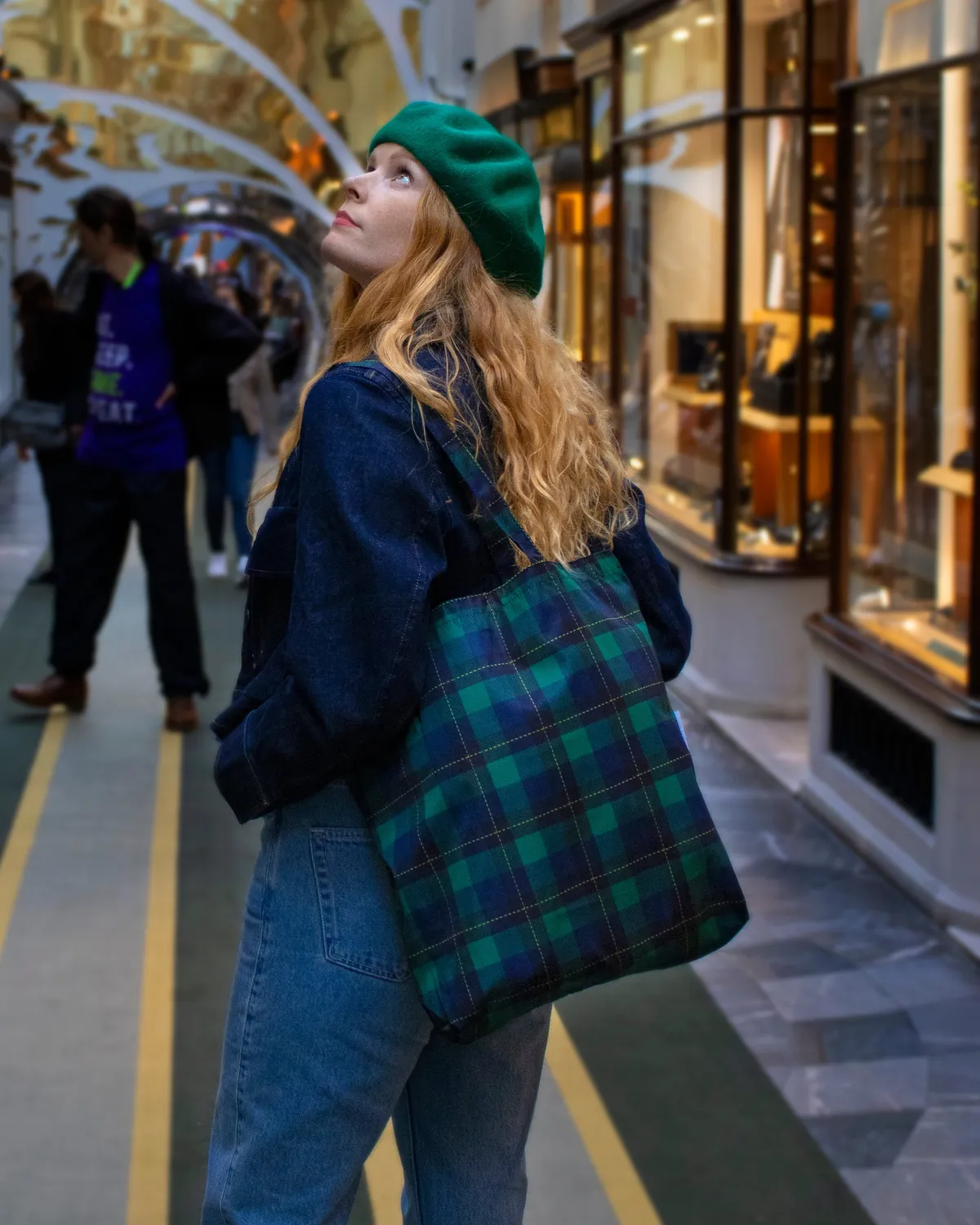 Kind Bag Tartan tote skulderveske rutete 16" laptop resirkulert