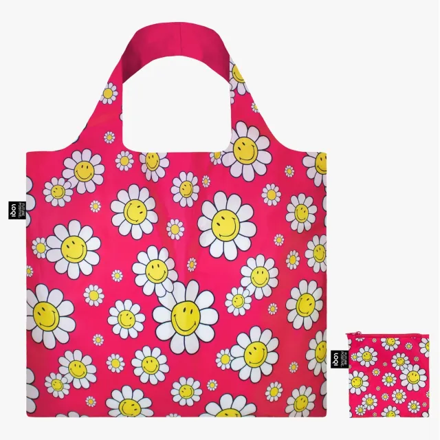 LOQI Smiley Flowers Raspberry handlenett rosa