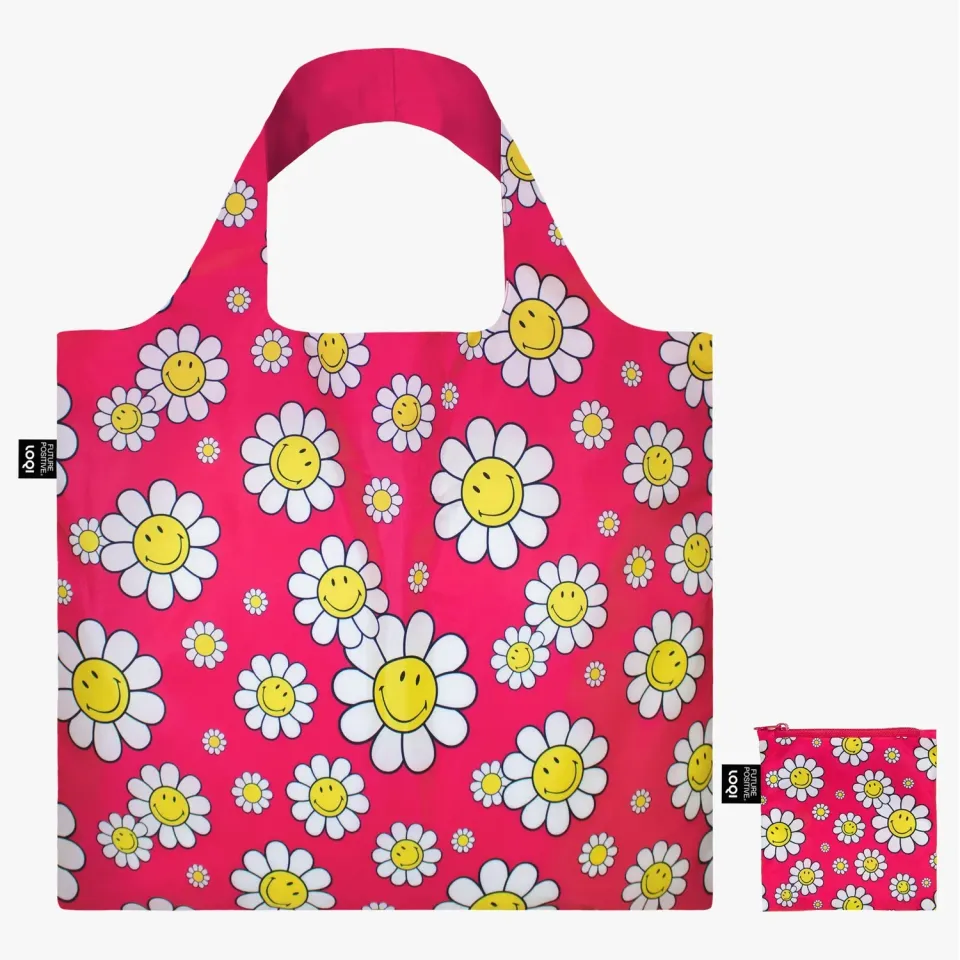 LOQI Smiley Flowers Raspberry handlenett rosa