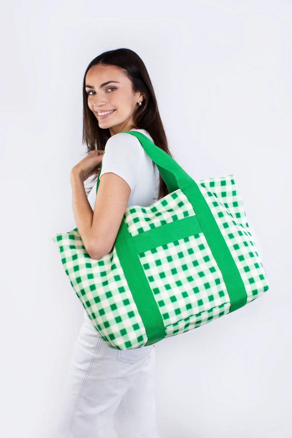 Kind Bag Blurred Plaid Green tote stor 32 liter