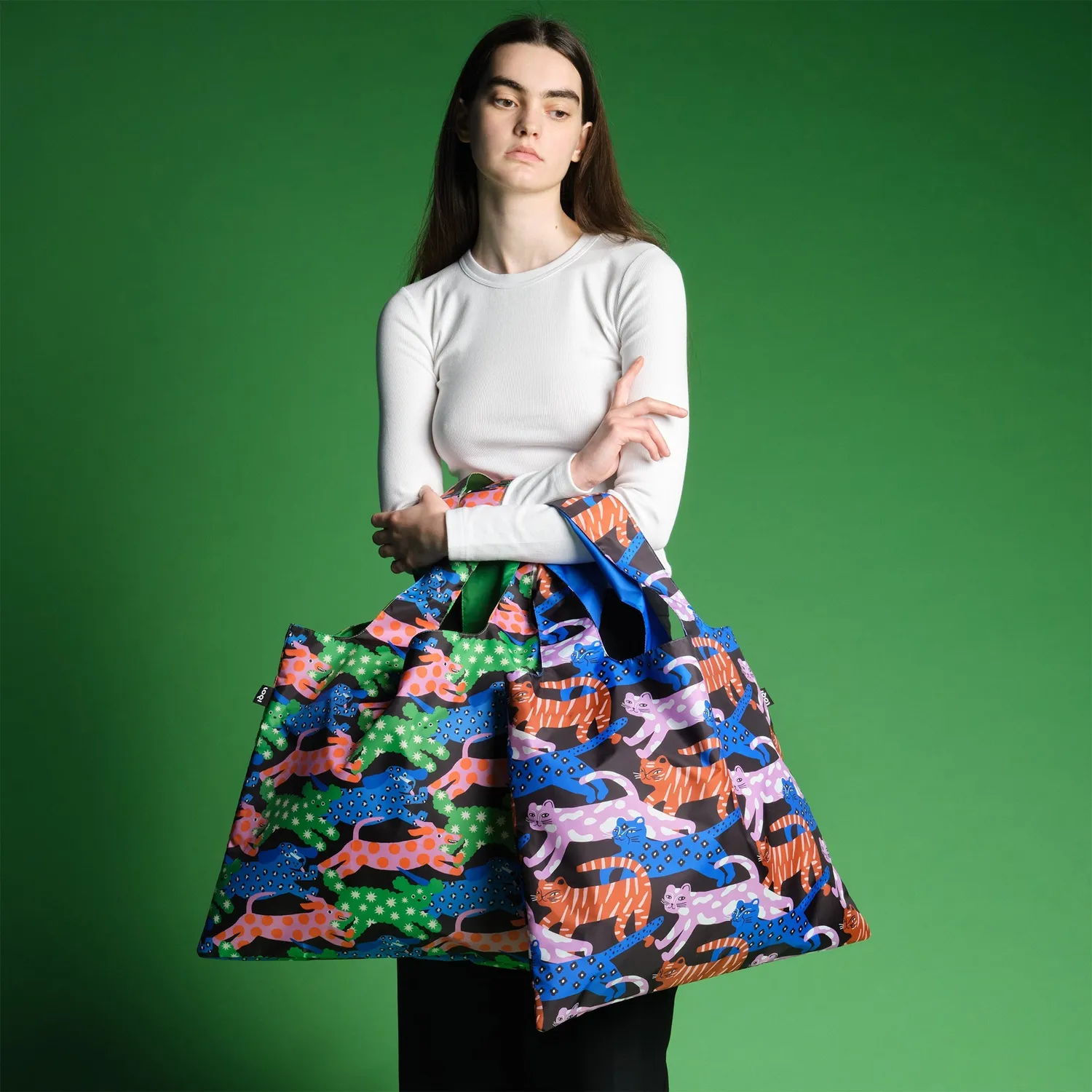 LOQI Glitter Power Cats handlenett resirkulert kattemotiv