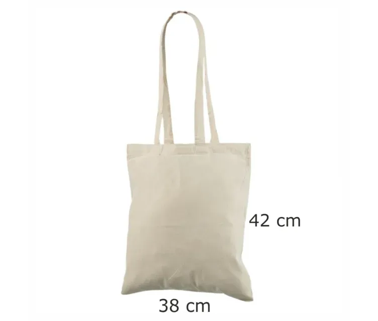 Handlenett naturhvitt bomullsnett 38x42 lange hanker trykk