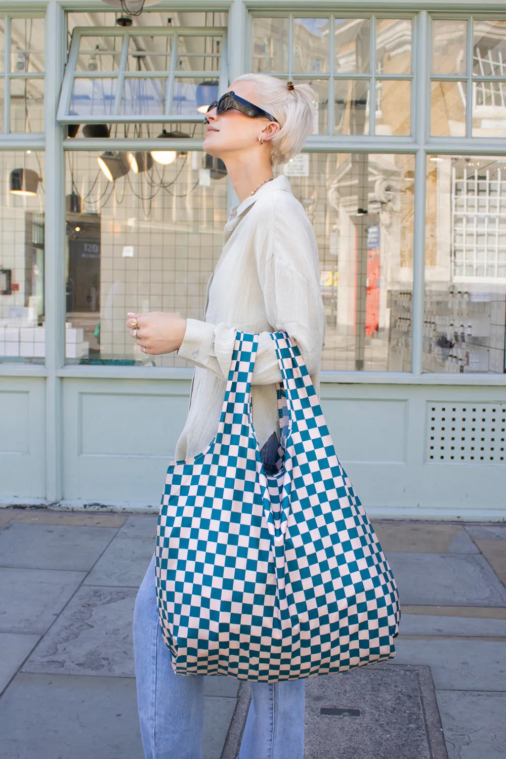 Kind Bag Checkerboard Teal Extra Large handlenett 25 kg