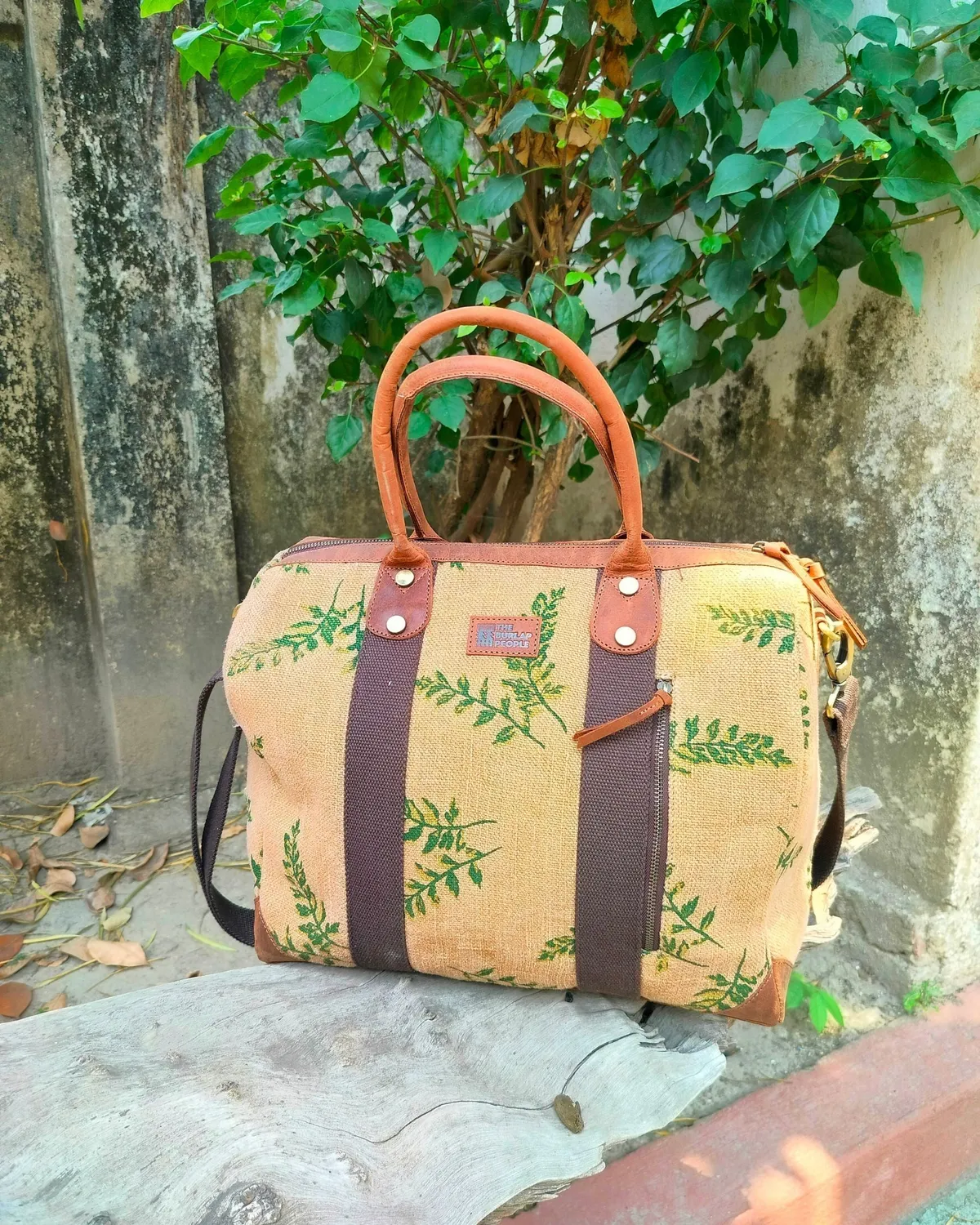 The Burlap People Bowler Bag weekendbag olivengrønn romslig