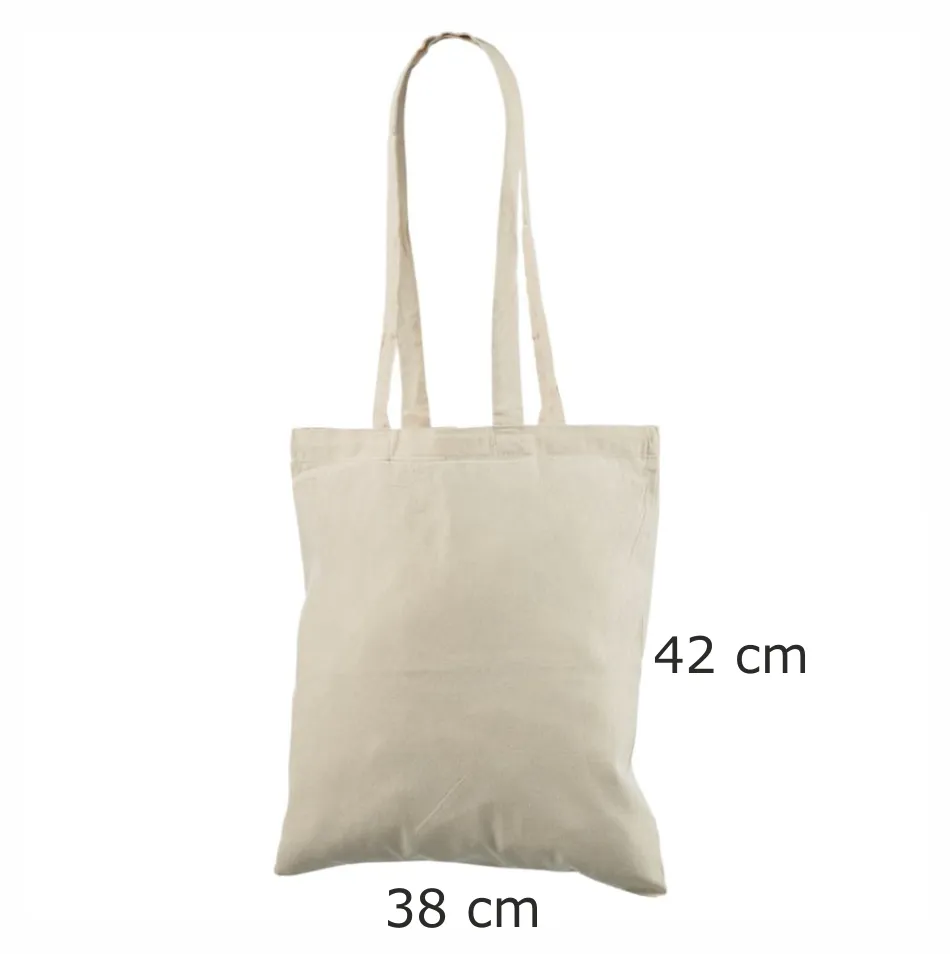 Handlenett naturhvitt bomullsnett 38x42 lange hanker trykk