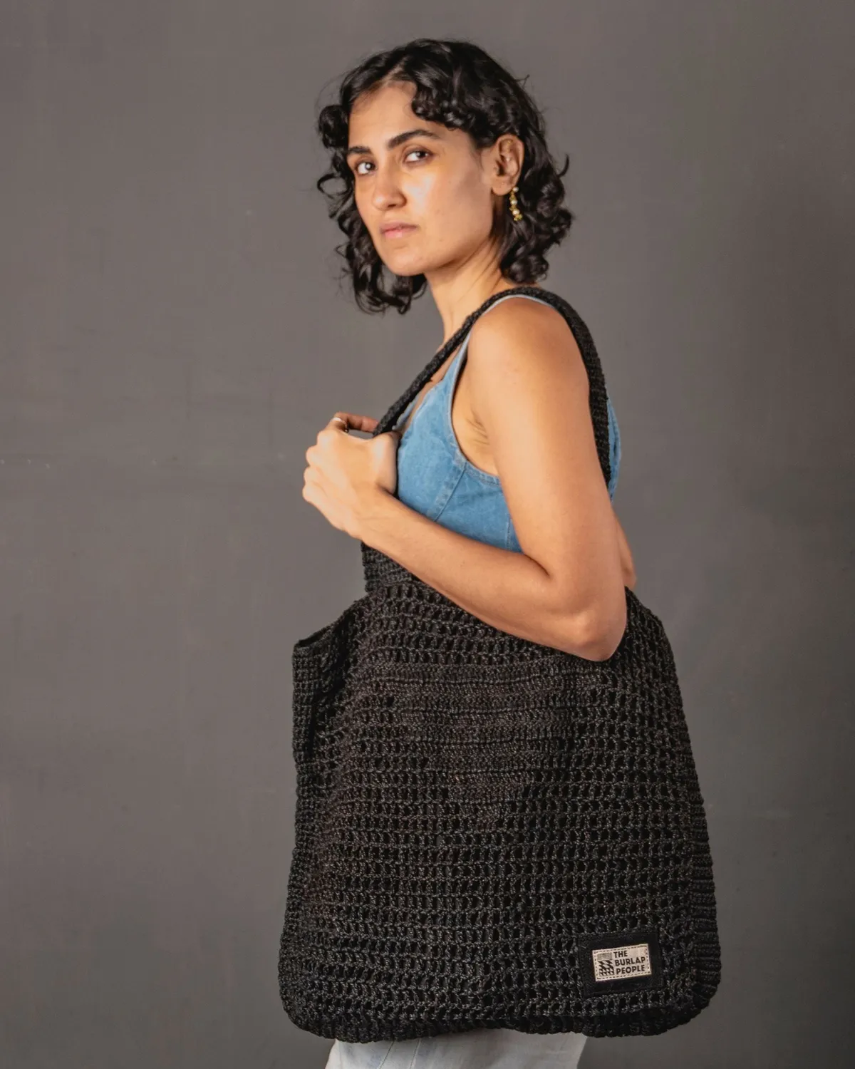 The Burlap People Crochet Tote handlenett gul jute