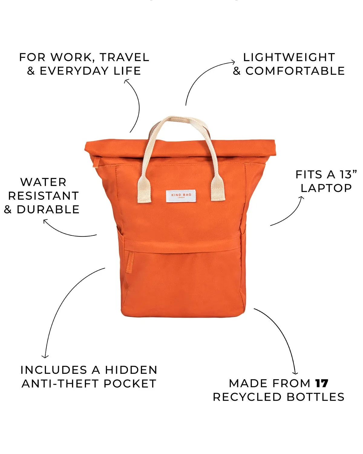Kind Bag Hackney Medium ryggsekk burnt orange vannavstøtende