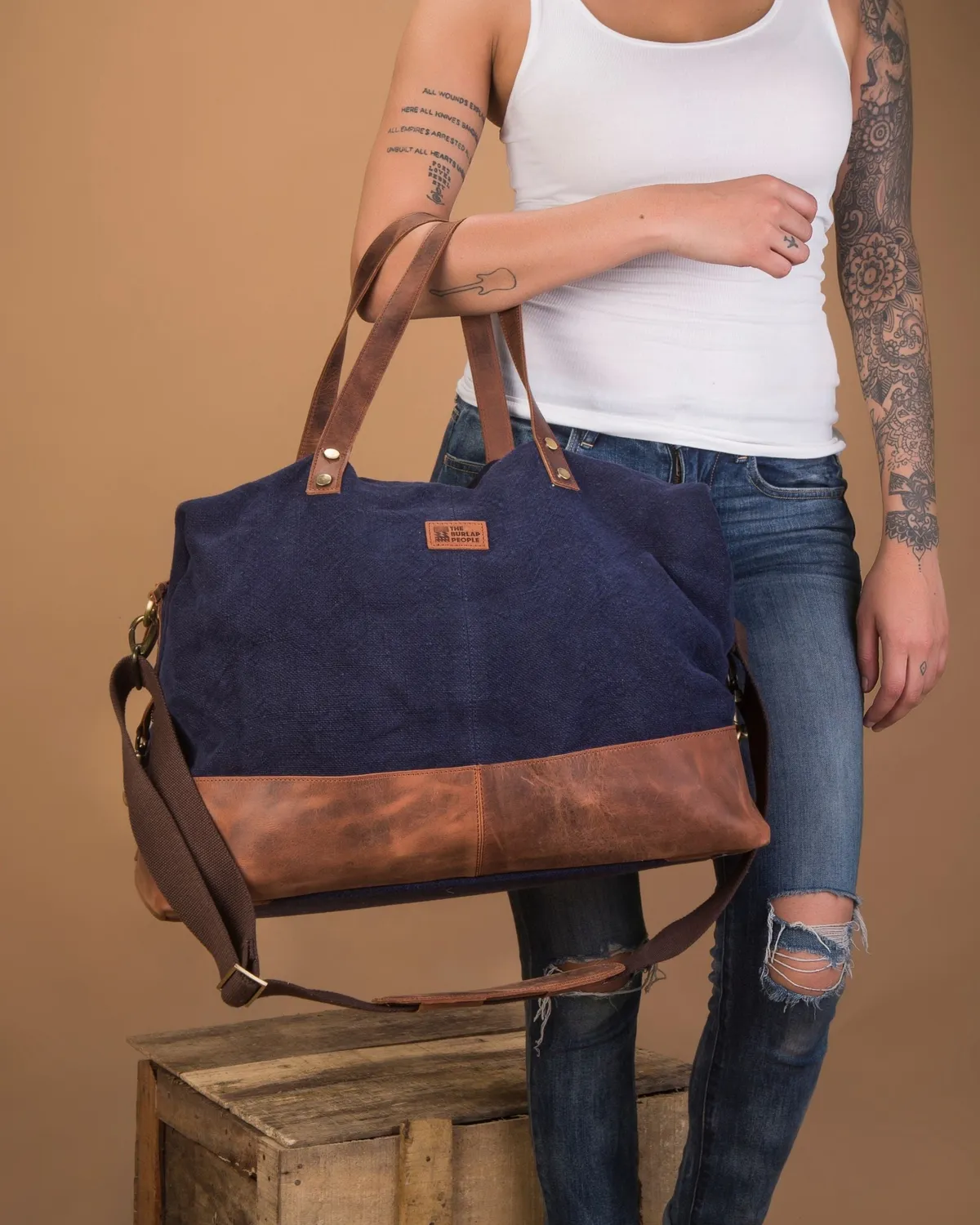The Burlap People Weekender helgeveske navy skinnbunn