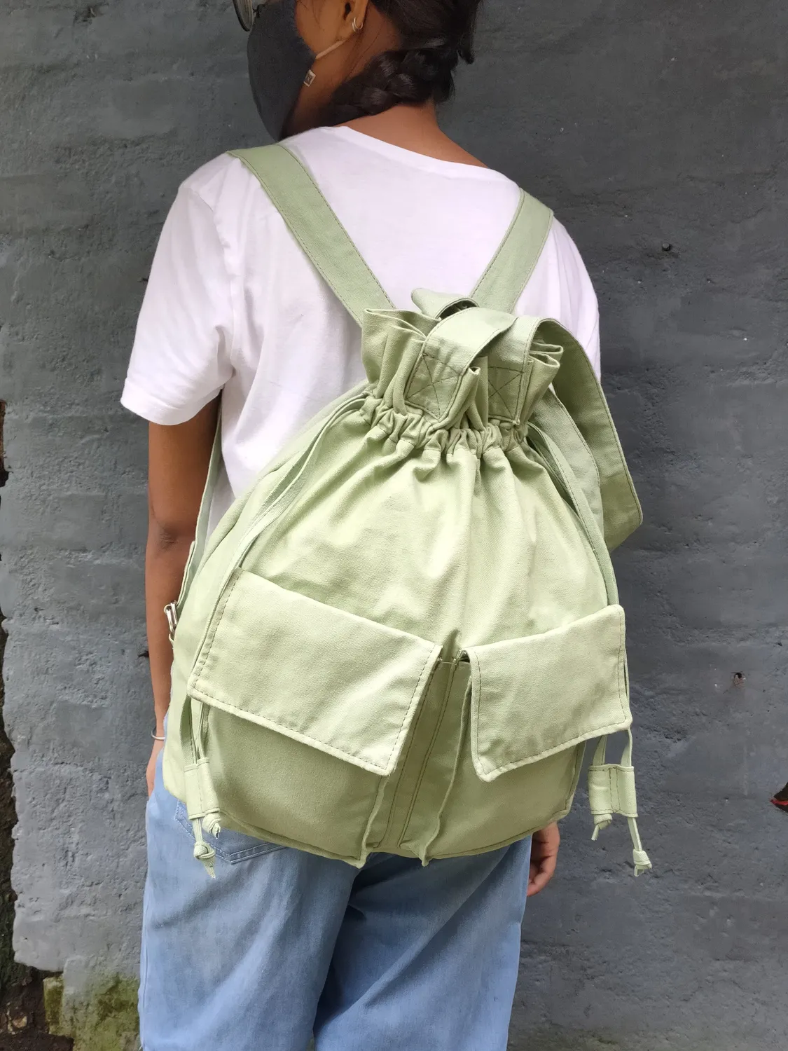 The Burlap People Backpack Tote sekk mintgrønn jute
