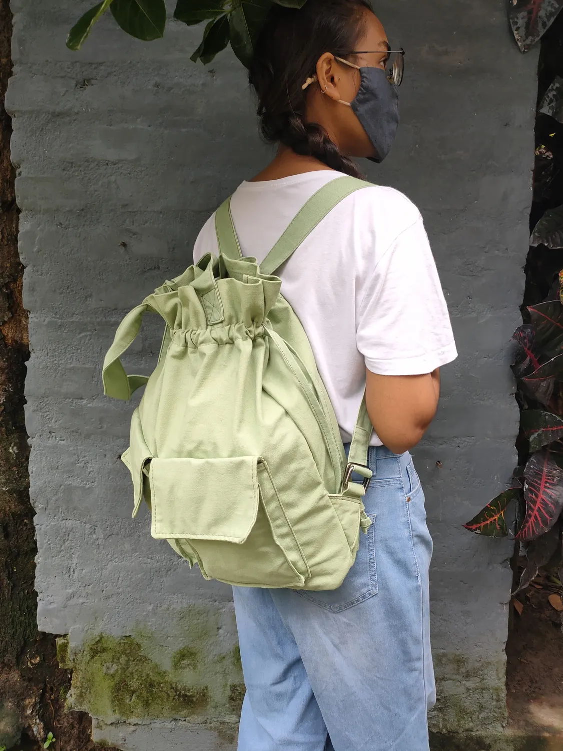 The Burlap People Backpack Tote sekk mintgrønn jute