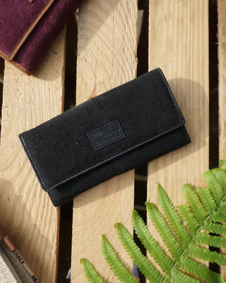 The Burlap People Travel Wallet reiselommebok svart med glidelås