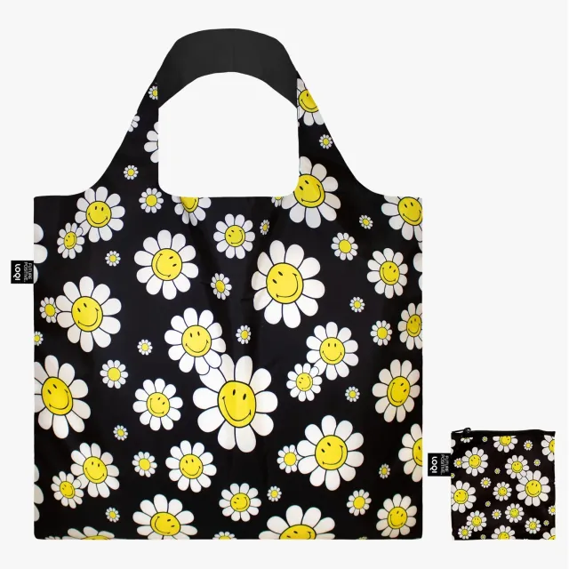 LOQI Smiley Flowers Black handlenett svart resirkulert