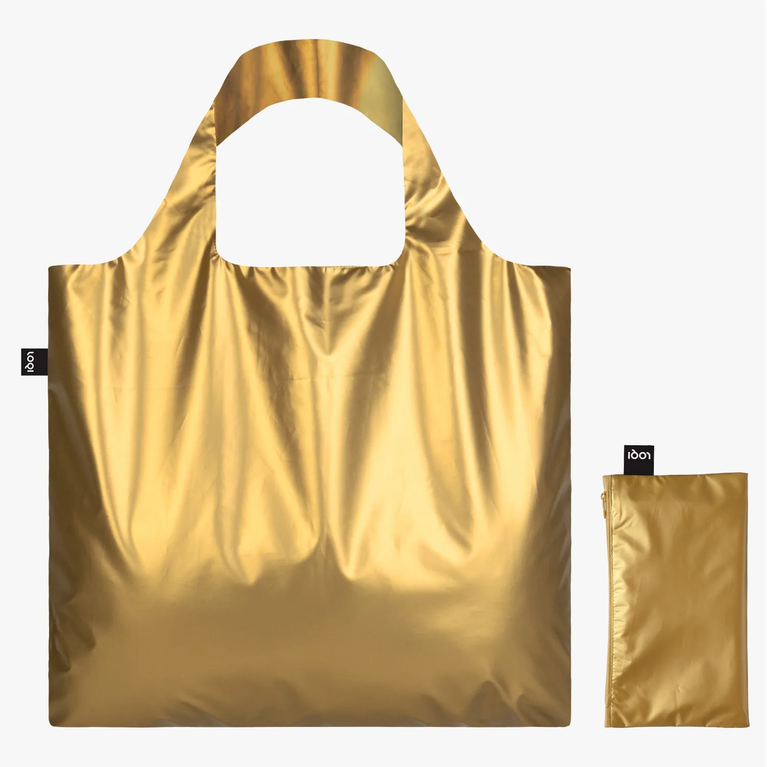 LOQI Metallic Gold handlenett gull med glidelåslomme