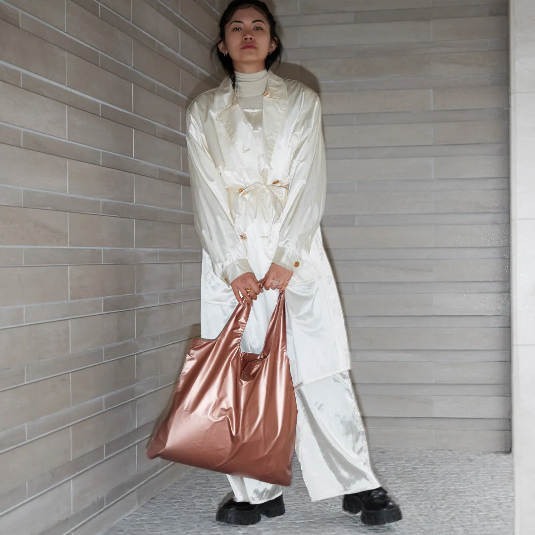 LOQI Metallic Rose Gold handlenett med glidelåslomme
