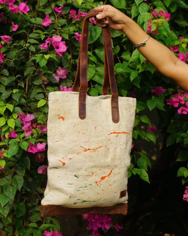 The Burlap People Book Bag toteveske hvit gjenbruk