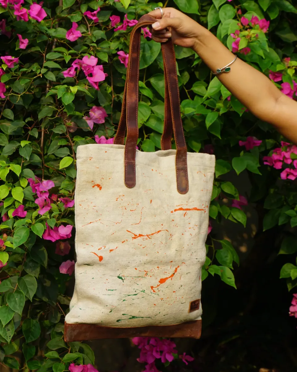 The Burlap People Book Bag toteveske hvit gjenbruk