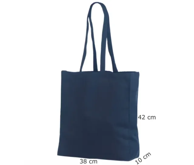 Handlenett CotNavy 38x10x42 mørkeblå bred bunn bomull