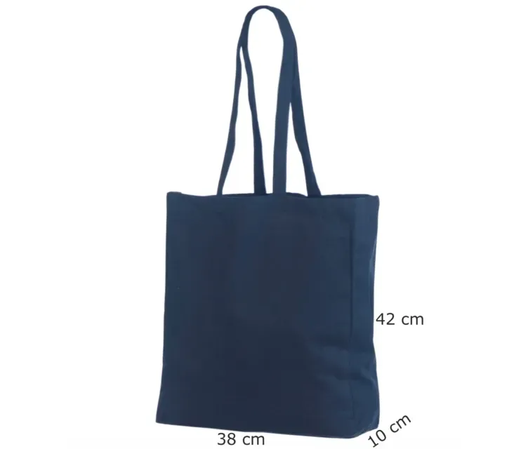 Handlenett CotNavy 38x10x42 mørkeblå bred bunn bomull