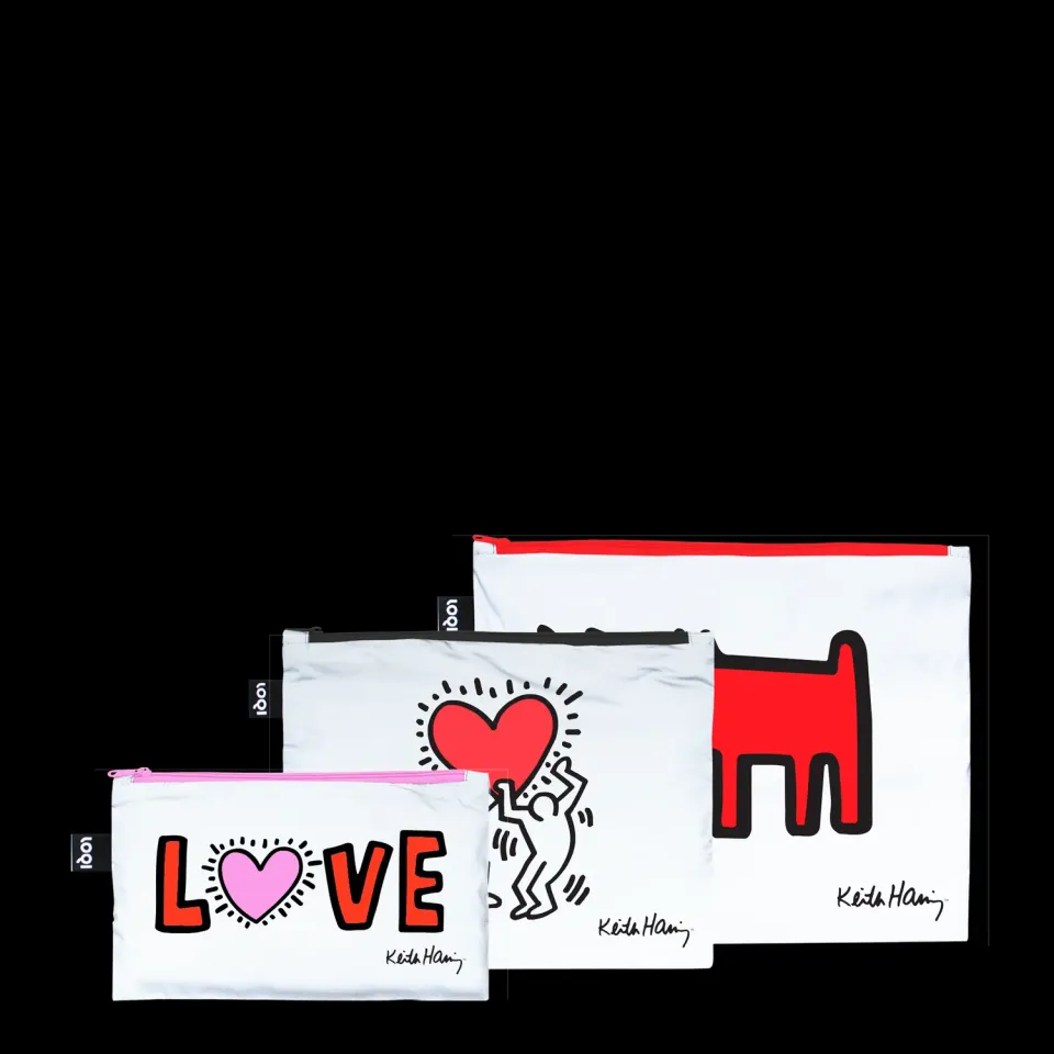 LOQI Keith Haring Dog Heart Love glidelåsmapper reflective 3-pk