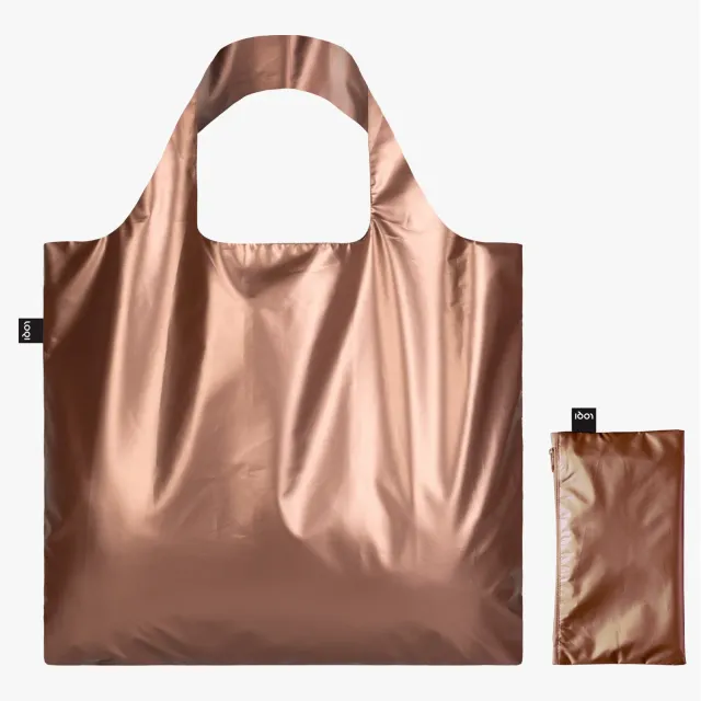 LOQI Metallic Rose Gold handlenett med glidelåslomme