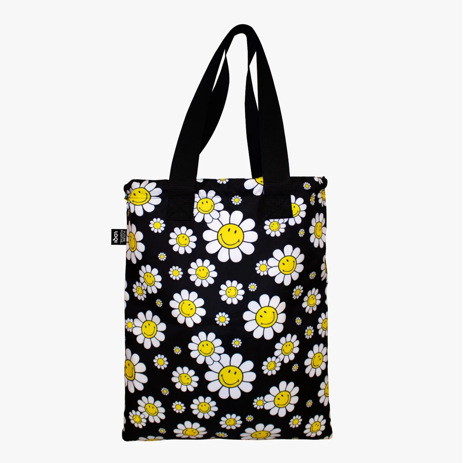 LOQI Smiley Flowers vendbar ryggsekk resirkulert