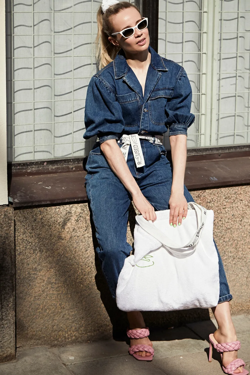 Reused Remade Tote Bag Beach strandveske hvit frotté