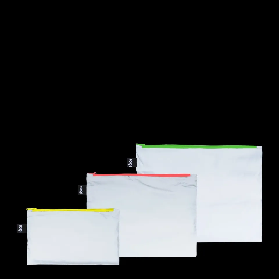 LOQI Reflective Neon zip-poser sølv 3-pakning