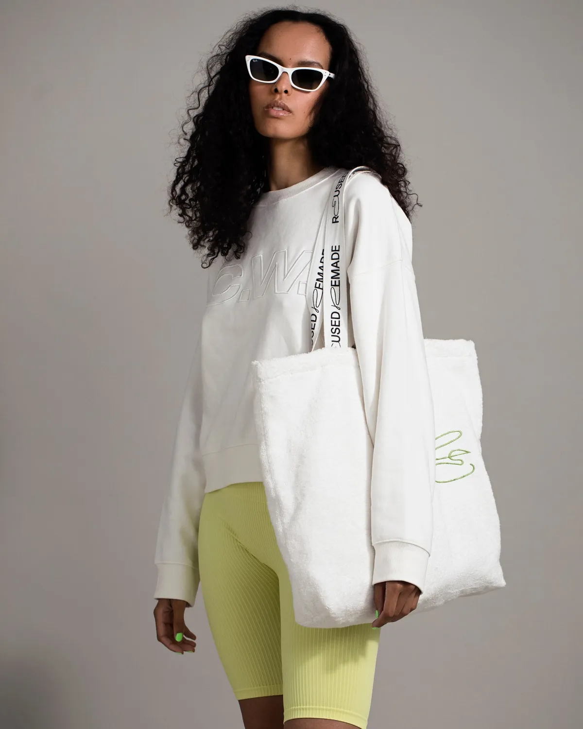 Reused Remade Tote Bag Beach strandveske hvit frotté