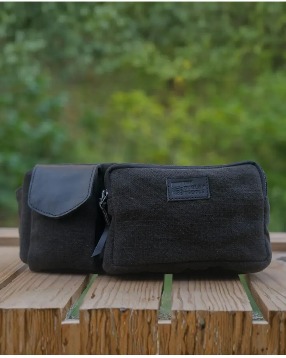 The Burlap People Fanny Pack midjeveske svart jute