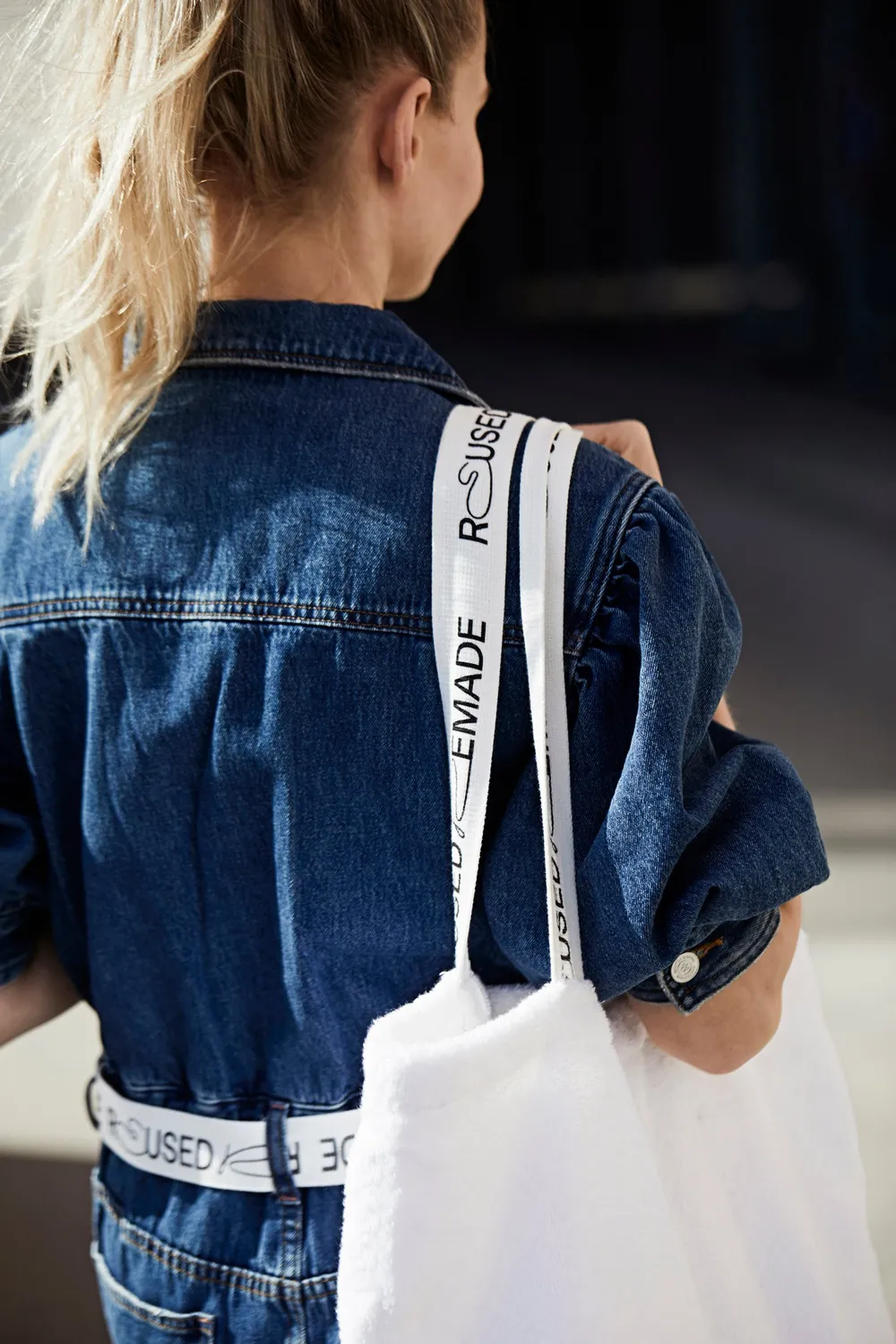 Reused Remade Tote Bag Beach strandveske hvit frotté