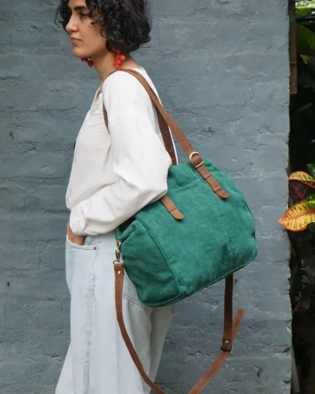 The Burlap People Boyfriend Bag skulderveske flaskegrønn myk