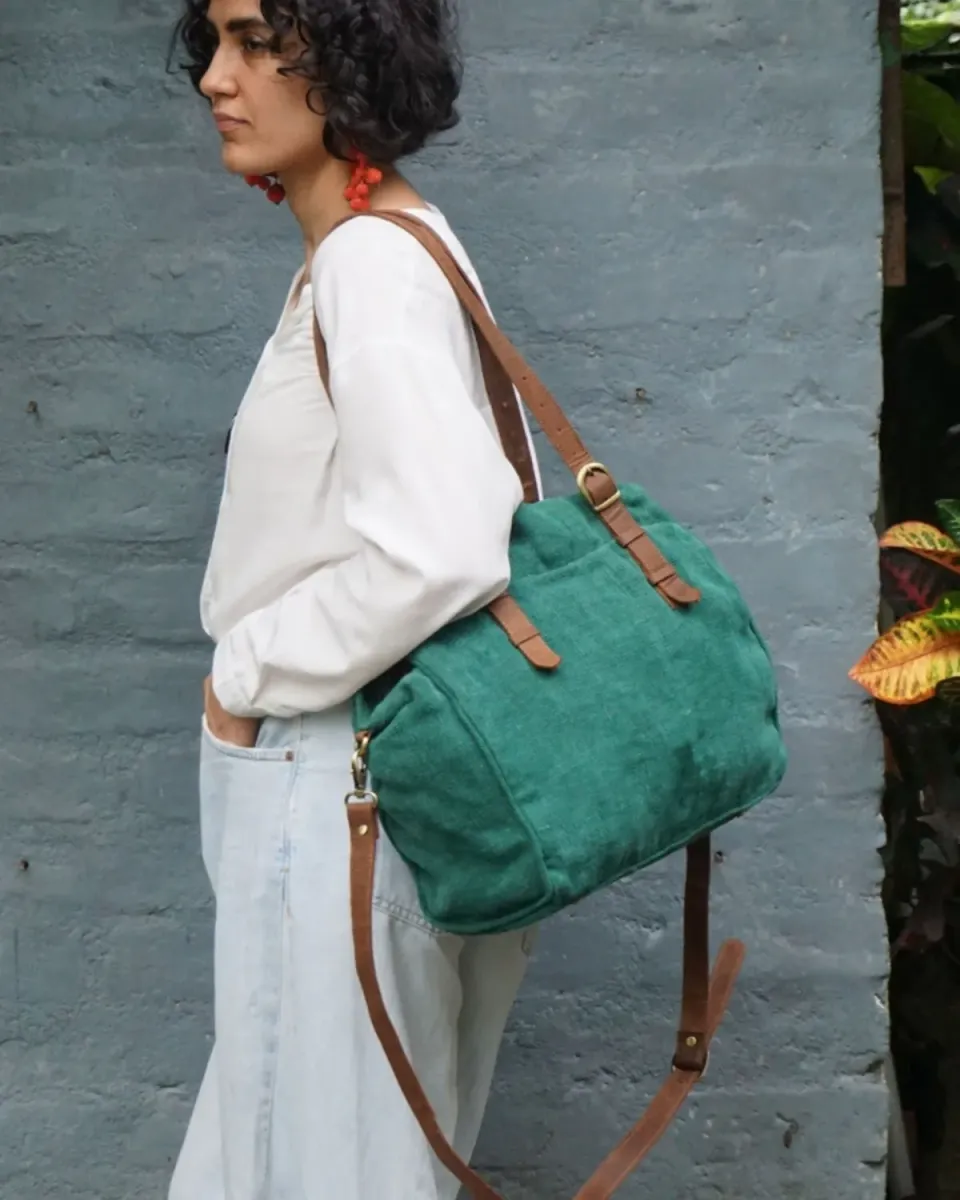 The Burlap People Boyfriend Bag skulderveske flaskegrønn myk