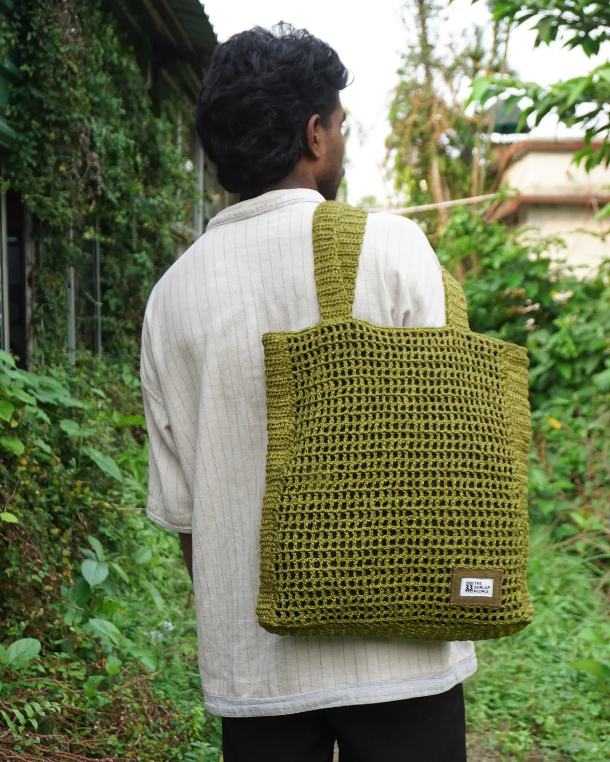 The Burlap People Crochet Tote handlenett gul jute