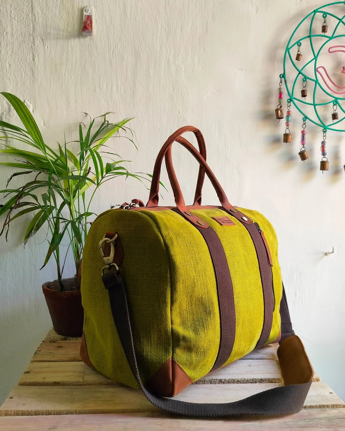 The Burlap People Bowler Bag weekendbag olivengrønn romslig