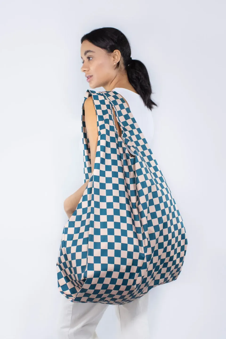 Kind Bag Checkerboard Teal Extra Large handlenett 25 kg